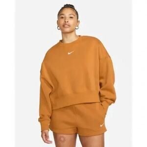 Nike Sweatshirt Women's XS Rust Orange Embroidered Swoosh Cropped Sweatshirt